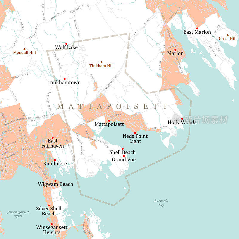 MA Plymouth Mattapoisett矢量路线图